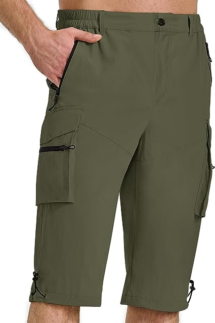 Men's Hiking Cargo Shorts Big and Tall Summer Capri Pants Travel Shorts with Zipper Pockets for Golf Fishing Camping
