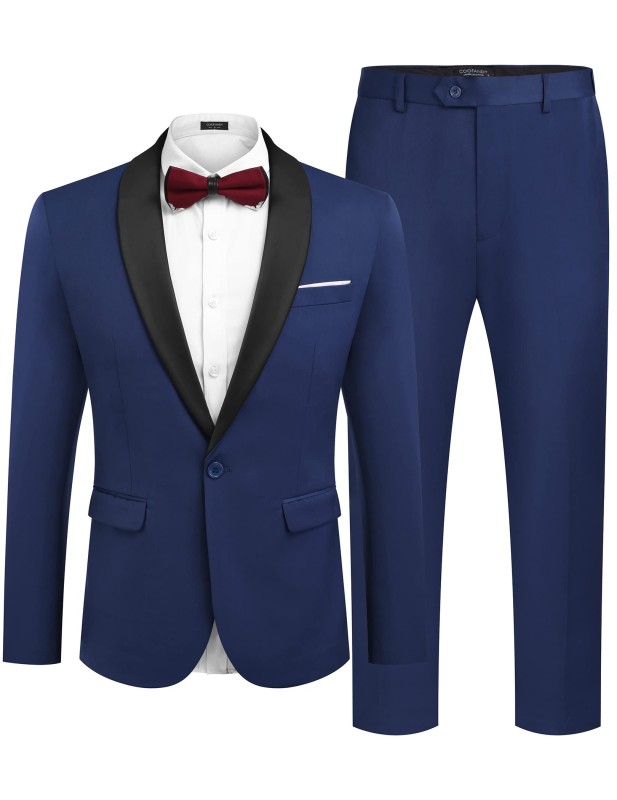 Men's Tuxedo Suits 2 Piece One Button Blazer Jacket Dress Pants Set for Wedding,Dinner,Prom,Party