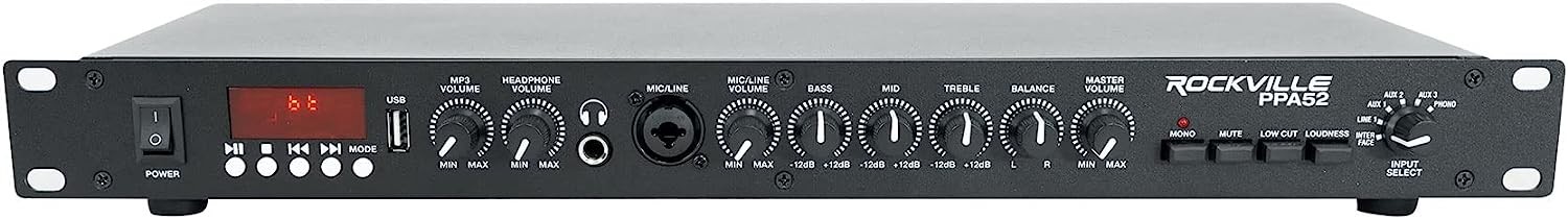 Rockville PPA52 Preamp Pro 1U Pre-Amplifier w/Bluetooth/USB/Computer Interface